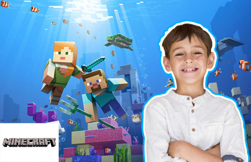 a young boy learns Minecraft Coding at home