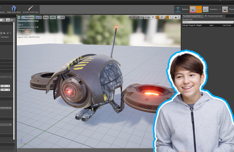 a young boy learning 3D Games Design & Development Course online